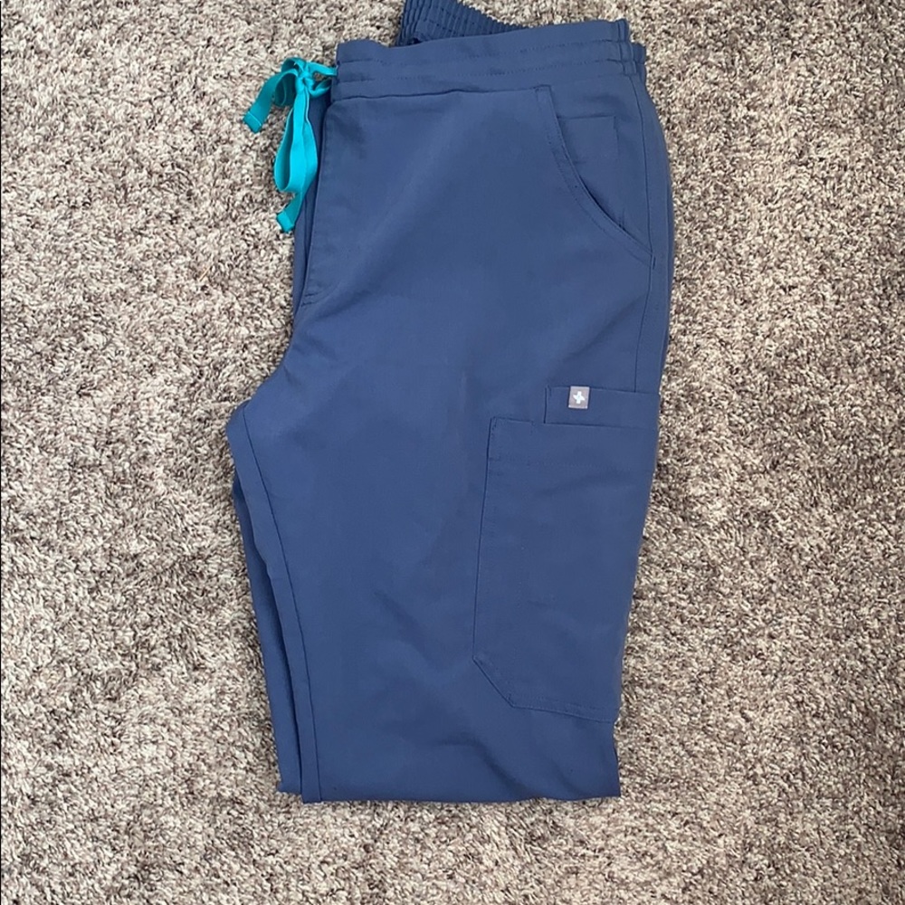 Figs Women's Blue Pants with Teal Drawstring